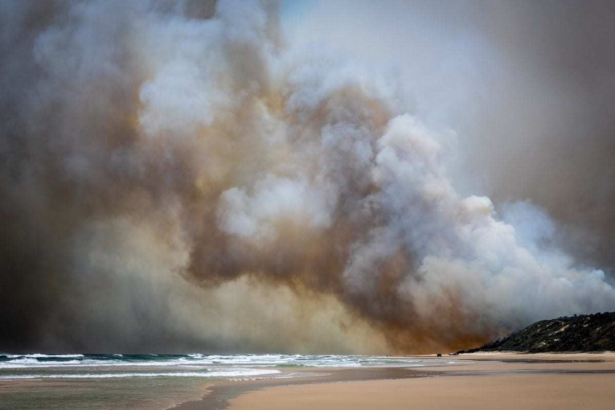 View of wildfire on K’gari, the world's largest sand island