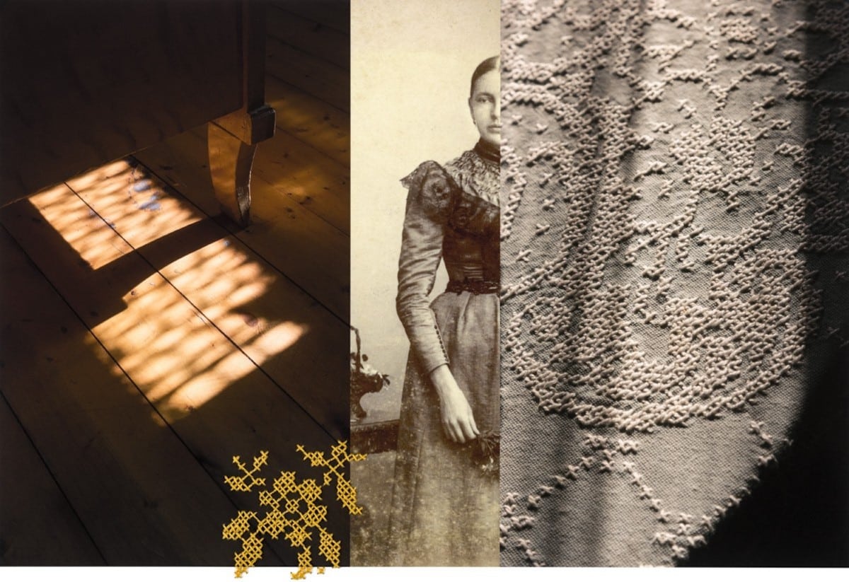 Conceptual photo with embroidery stitching
