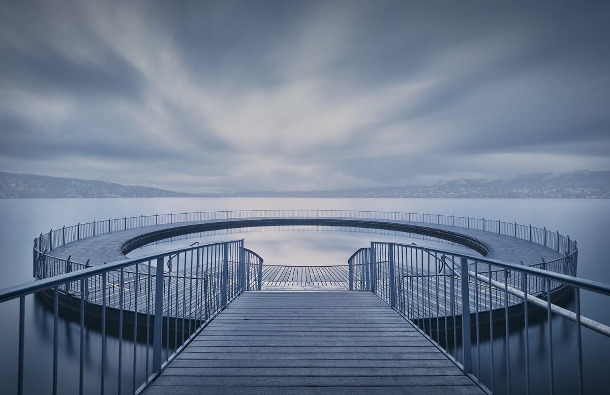 Circular swimming pool at Lake Zurich