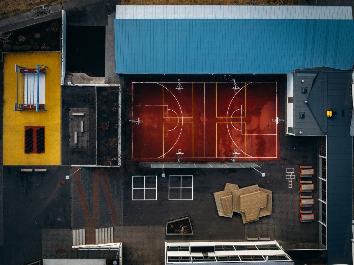 Aerial view of basketball court