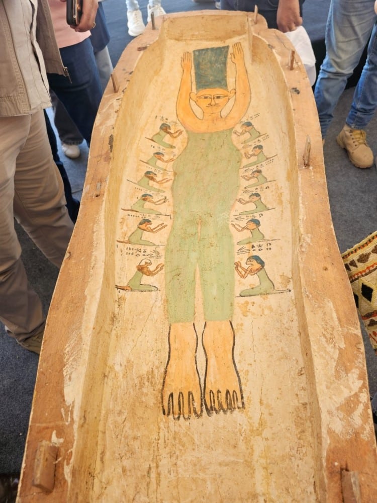 Egyptian coffin with painting that looks like Marge Simpson